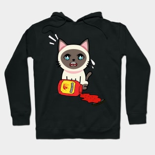 Cute Siamese cat Spills Hot Sauce Tabasco Hoodie